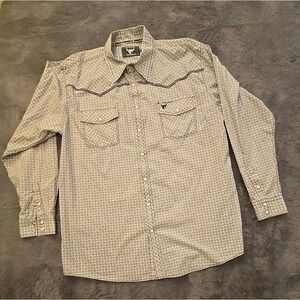 Cowboy Hardware Western Shirt Mens XL Black White Geometric Long Sleeve Button